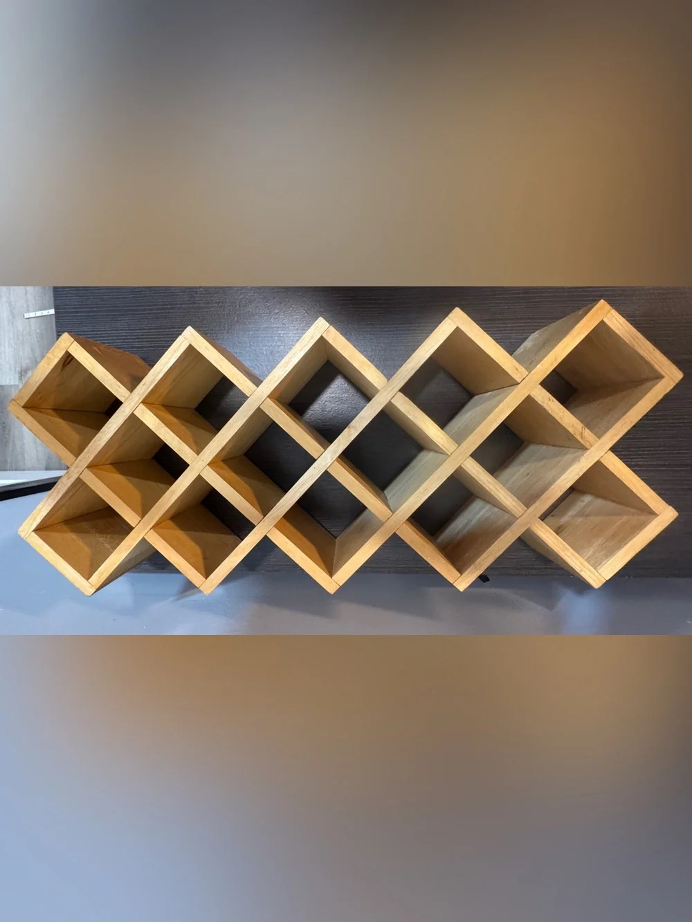 Wooden Diamond Grid Wall Shelf Spice Rack or Knicknacks - Natural Brown